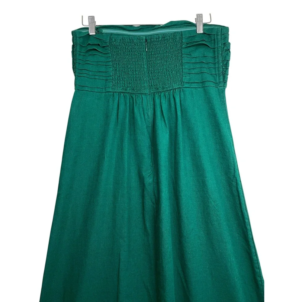 Abercrombie & Fitch Green Linen Blend Strapless Pleated Maxi Dress LT Large Tall